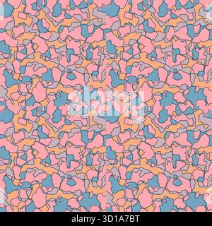 Seamless Camouflage Pattern in Pink Blue abstract background. Modern clothing style masking camo repeat print. Wavy shapes. Graphic design vector illu Stock Vector