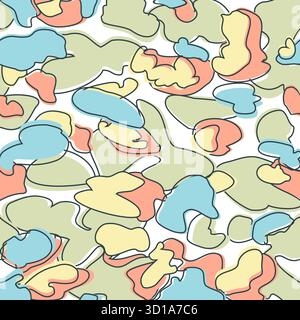 Seamless Camouflage Pattern in Blue Red Green abstract background. Modern clothing style masking camo repeat print. Wavy shapes. Graphic design vector Stock Vector