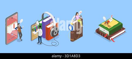 3D Isometric Flat Illustration of Virtual Library, Online Education 3D Isometric Flat Illustration of Virtual Library, Online Education Stock Photo