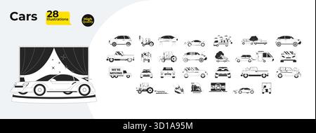 Different cars and vehicles outline illustrations mega bundle Stock Vector