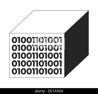 Binary data cube 2D line object Stock Vector
