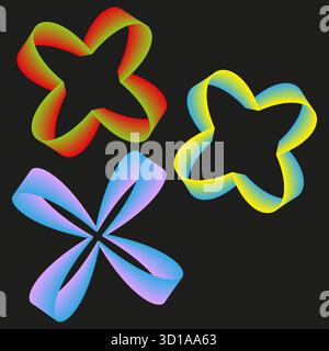 Abstract four petals. Colorful bloom shapes. Neon glow Vector. Dark background elements. EPS 10. Stock Vector