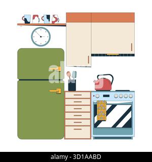 Kitchenette 2D vector illustration Stock Vector