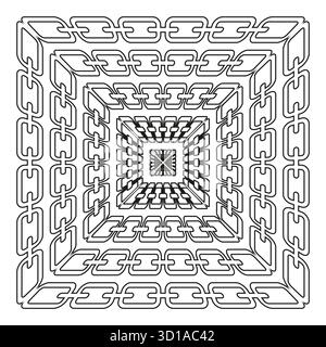 Square chain border. Interlocking link frame. Decorative outline element. Black white Vector pattern. EPS 10. Stock Vector