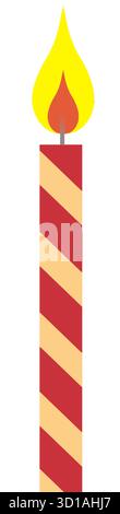 A birthday candle in red and off-white is seen isolated on a white background in a vector image. Stock Vector
