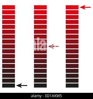 Red level indicator. Vertical bar chart. Measurement Vector symbol. Volume control scale. EPS 10. Stock Vector