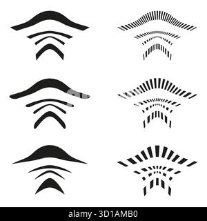Set of broadcast waves. Minimal linear shapes. Black white abstract. Vector signal icons. EPS 10. Stock Vector