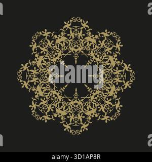 Golden ornament shape. Dark luxury backdrop. Abstract mandala emblem. Vector decorative element. Stock Vector