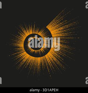 Radial glow effect. Orange spiral shape. Dark black backdrop. Vector burst symbol. Stock Vector