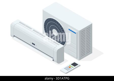 Isometric vector of air conditioners condensing unit, Chiller, VRF units, air conditioners for commercial or factory, Maintenance, HVAC service, and Stock Vector