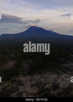 Panoramic Aerial Landscape of Mount Merapi Volcano at sunset ...