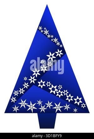 Bright blue Christmas tree decorated with white snowflakes. Geometric tree of gradient triangles. A winter vector design element for holiday cards, po Stock Vector