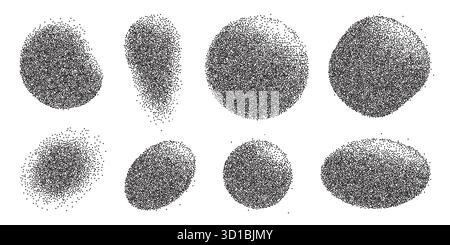 Black Grain Elements Set Pattern Background. Gritty noise gradient with splash effects for web bg.. Stock Vector