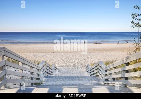 A wooden stairway leading to the beach. Stock Photo