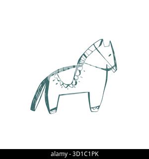 Scandinavian horse illustration in minimal folk style with hand drawn decorative details and simple rustic design Stock Vector