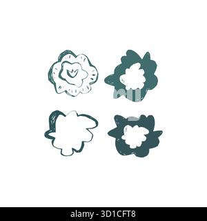 Scandinavian floral set with four hand drawn flowers in folk art style simple nordic elements for patterns and modern design projects Stock Vector