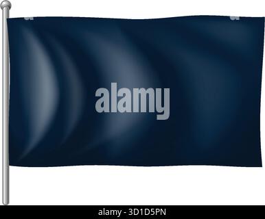 Dark blue flag with realistic shading, gentle waves, and metallic pole, isolated on white background Stock Vector