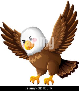 Vector illustration of bald eagle with open wings, sharp talons, bold colors, white background Stock Vector
