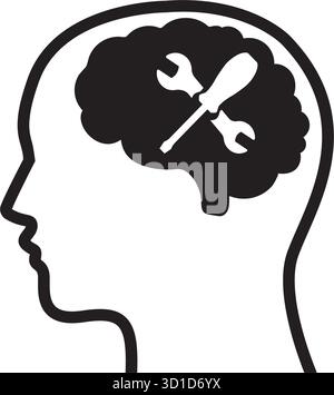 Human head silhouette with Tools, wrench and screwdriver inside Stock Vector