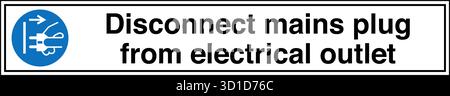 Safety Sign – Disconnect Mains Plug From Electrical Outlet reminds workers to unplug electrical equipment before maintenance or cleaning. Prevents ele Stock Vector