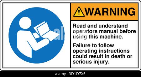 Safety Sign – Refer to Instruction Manual reminds operators to read and understand the manual before using the machine. Ensures safe operation, reduce Stock Vector