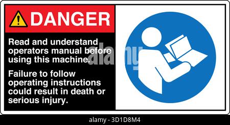 Safety Sign – Refer to Instruction Manual reminds operators to read and understand the manual before using the machine. Ensures safe operation, reduce Stock Vector