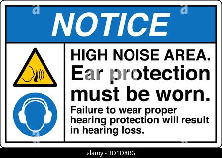 Safety Sign – Ear Protectors Must Be Worn indicates mandatory hearing protection in noisy areas. Helps prevent hearing damage and promotes compliance Stock Vector