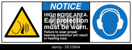 Safety Sign – Ear Protectors Must Be Worn indicates mandatory hearing protection in noisy areas. Helps prevent hearing damage and promotes compliance Stock Vector