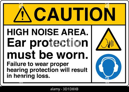 Safety Sign – Ear Protectors Must Be Worn indicates mandatory hearing protection in noisy areas. Helps prevent hearing damage and promotes compliance Stock Vector