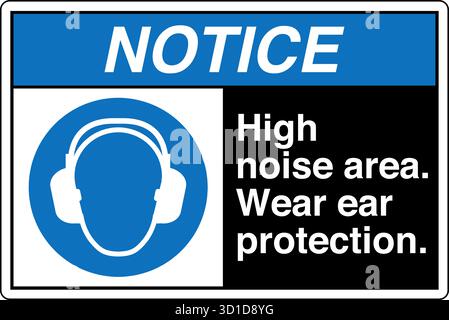 Safety Sign – Ear Protectors Must Be Worn indicates mandatory hearing protection in noisy areas. Helps prevent hearing damage and promotes compliance Stock Vector