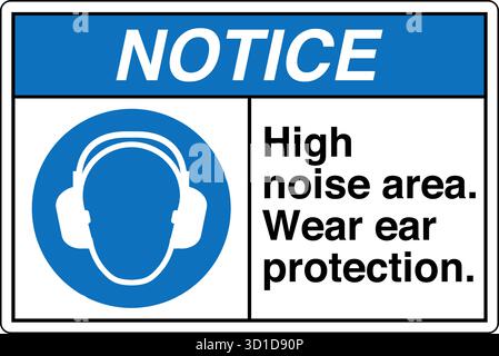 Safety Sign – Ear Protectors Must Be Worn indicates mandatory hearing protection in noisy areas. Helps prevent hearing damage and promotes compliance Stock Vector