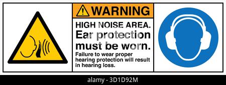 Safety Sign – Ear Protectors Must Be Worn indicates mandatory hearing protection in noisy areas. Helps prevent hearing damage and promotes compliance Stock Vector