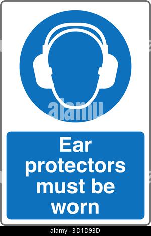Safety Sign – Ear Protectors Must Be Worn indicates mandatory hearing protection in noisy areas. Helps prevent hearing damage and promotes compliance Stock Vector