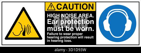 Safety Sign – Ear Protectors Must Be Worn indicates mandatory hearing protection in noisy areas. Helps prevent hearing damage and promotes compliance Stock Vector