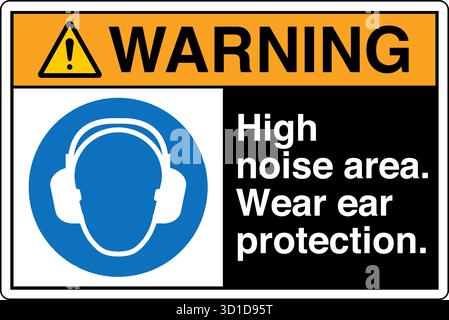 Safety Sign – Ear Protectors Must Be Worn indicates mandatory hearing protection in noisy areas. Helps prevent hearing damage and promotes compliance Stock Vector
