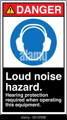 Safety Sign – Ear Protectors Must Be Worn indicates mandatory hearing protection in noisy areas. Helps prevent hearing damage and promotes compliance Stock Vector