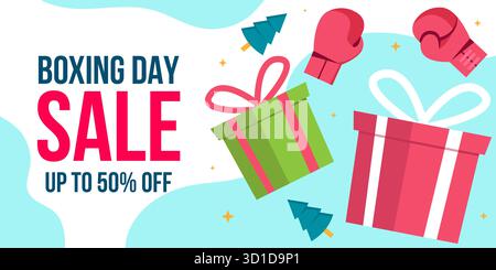 boxing day horizontal banner illustration in flat style design Stock Vector
