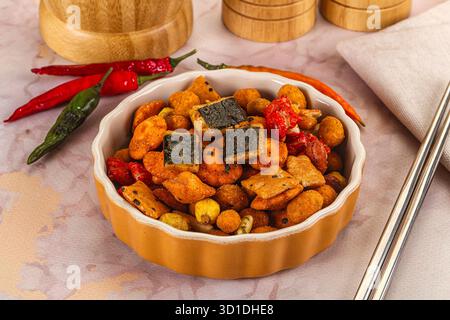 Round Chili Rice Rackers Japanese snack - Chili mame arare rice spicy cracker Stock Photo - Alamy