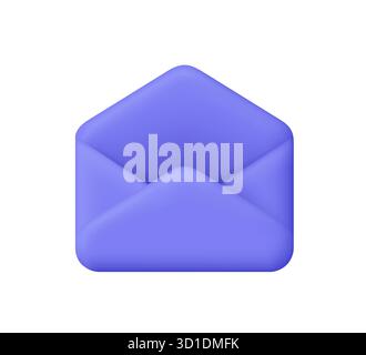 Open purple envelope. Business communication, email, message, mailing and correspondence concept. 3d vector icon. Cartoon minimal style. Stock Vector