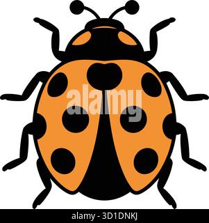 Orange Ladybug Vector – Stylized Insect Icon with Black Spots and Symmetrical Design Stock Vector