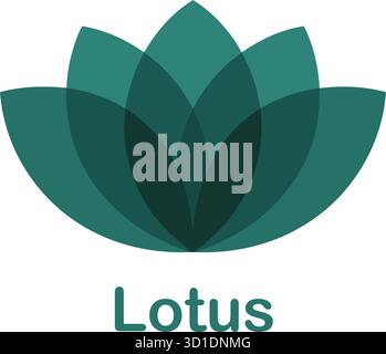 Green Lotus Flower Vector – Minimalist Petal Icon with Text for Wellness and Branding Stock Vector