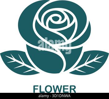 Minimalist Rose Flower Vector – Stylized Green Botanical Icon with Text for Branding Stock Vector