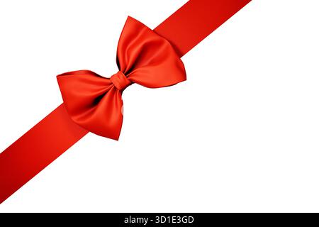 Red bow isolated on white background. Christmas present ribbon for gift decor. Stock Photo
