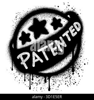 Patented graffiti with black spray paint for sticker, badge, label, seal. Vector illustration. Stock Vector