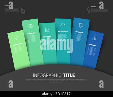 A modern infographic layout showcases six vertical sections with a gradient of green to blue. This sleek infographic design presents information clear Stock Vector