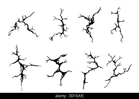 Crack concrete wall texture, floor ground broken effect. Horizontal breaks on land surface. Dry soil. Damaged by earthquake fissure and fracture. Vector illustration Stock Vector