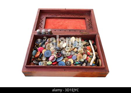 many old buttons are in a box Stock Photo