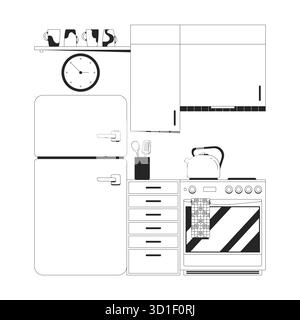 Kitchenette outline illustration Stock Vector