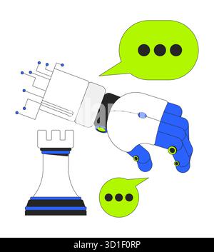 Robot chess strategy communication 2D cartoon objects set Stock Vector