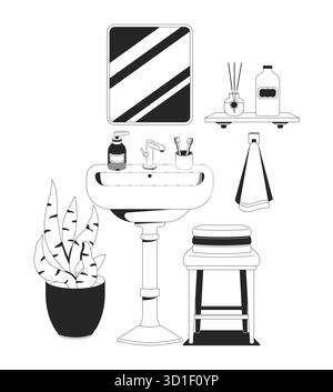 Stylized bathroom sink with toiletries outline illustration Stock Vector